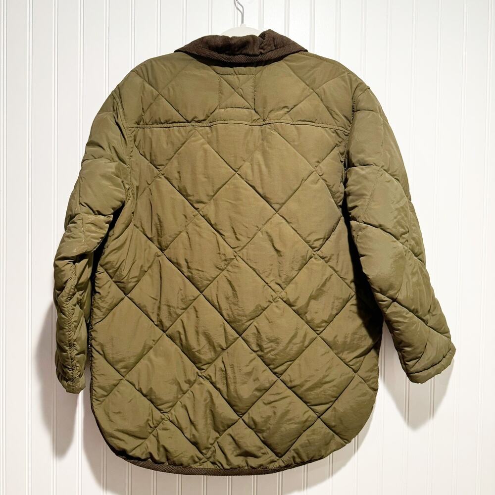 Alex Mill Quinn Quilted Nylon Jacket Olive Green Size Medium Corduroy Collar - Picture 9 of 9